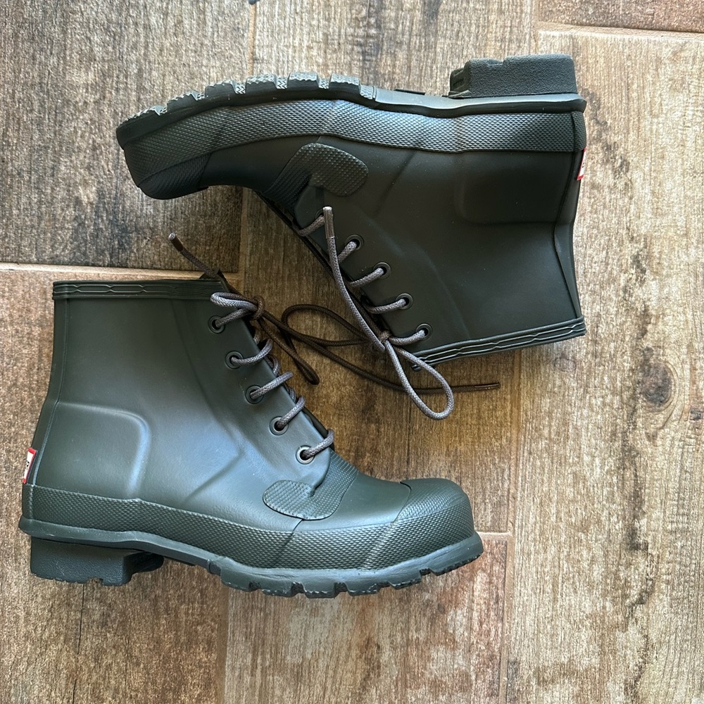 Hunter Ankle Rubber Rain Lace Up Boots